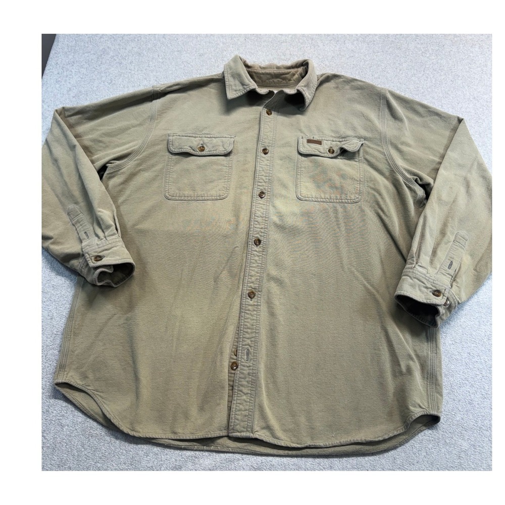 Carhartt Button Down Shirt Mens XL Tan Khaki Cotton Chamois Flannel Workwear